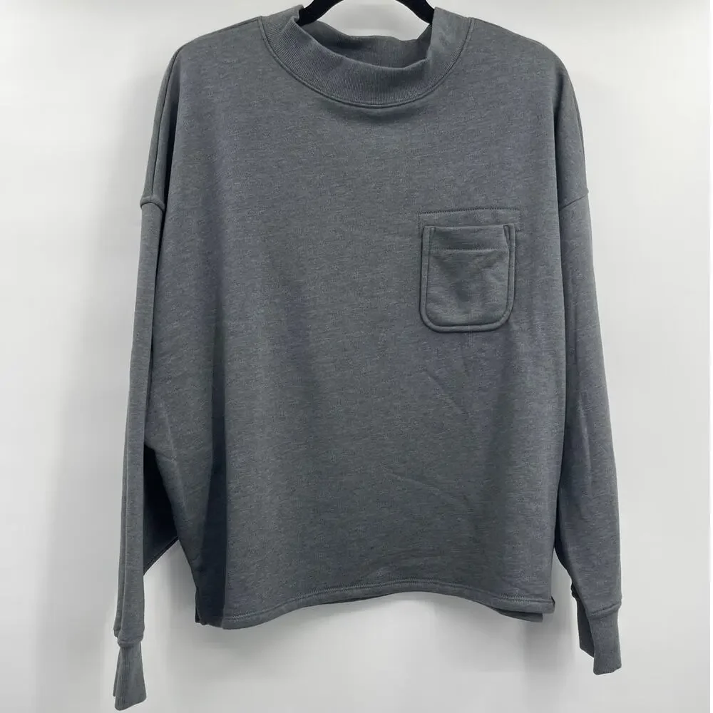 Old Navy Womens Long Sleeve Gray Relaxed Fit Sweatshirt Sweater Pocket XL NEW
